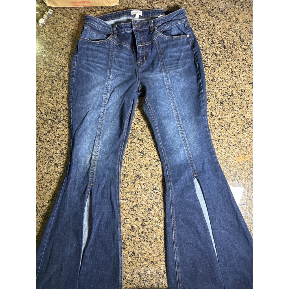 Shyanne Womens Dark Wash Front Seam Split Hem Flare Western Jeans 34W x 34L